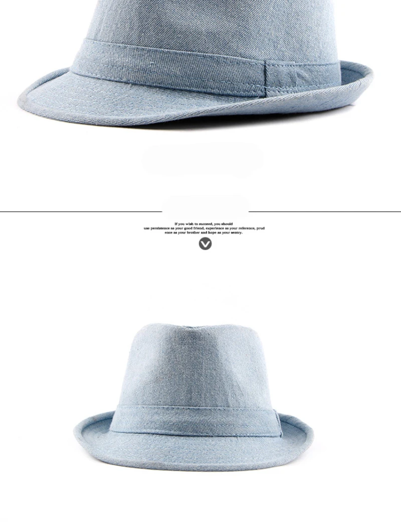 HT1749 2018 Neue Frühjahr Sommer Hut Baumwolle Denim Jazz Kappe Männer Frauen Klassische Panama Cap Derby Bowler Fedora Hut Solide plain Fedoras – Detail 1