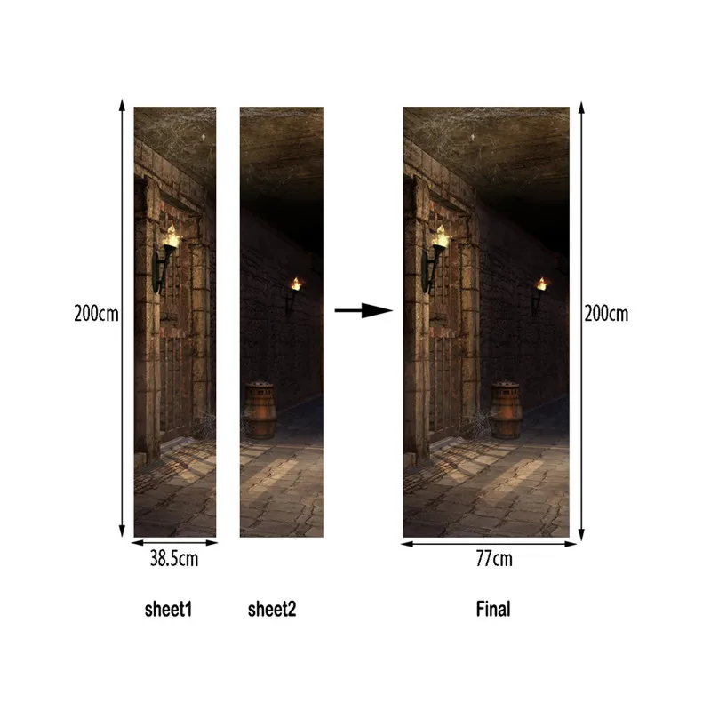 2pcs/set Dungeon Fancy Door Decoration Stickers Peel and Sticker DIY Home Decor Door Mural Livingroom Bedroom Renovation Declas