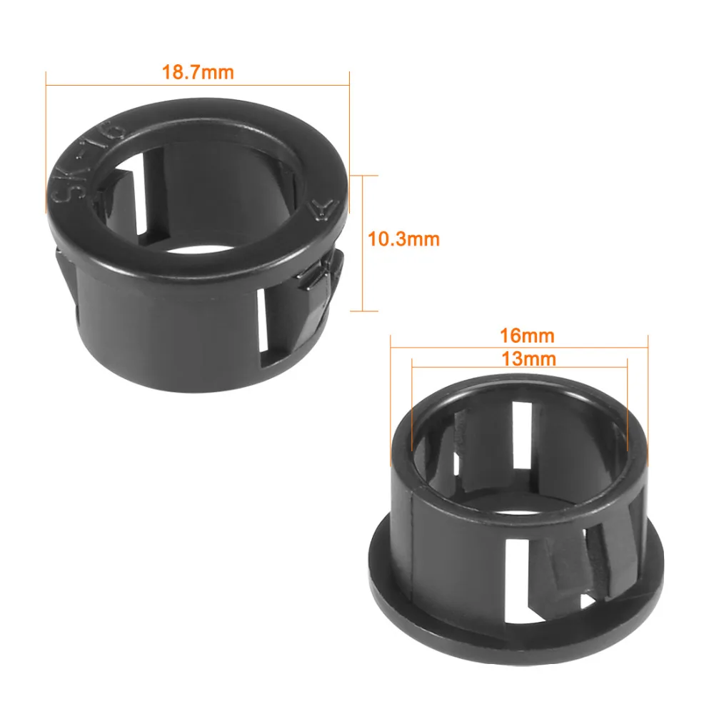 UXCELL protecteur de œillet de protection | 100 pièces, câble monté de 16mm, manchon de protection de verrouillage noir