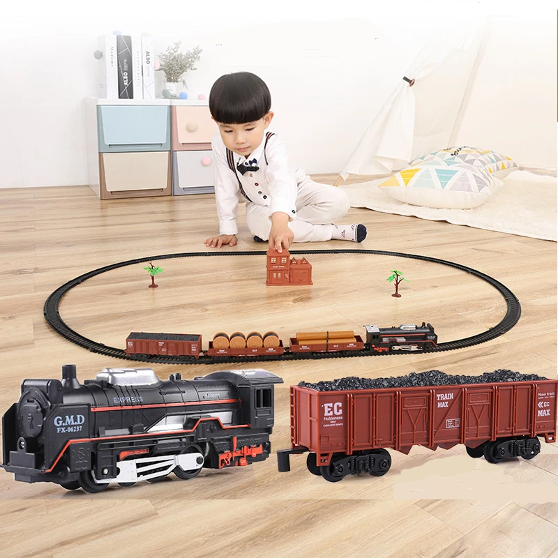 Tren de carga eléctrico de juguete para niños, modelo de tren de carga simulado, regalo de cumpleaños y Navidad, con carro de ferrocarril, juguetes para niños