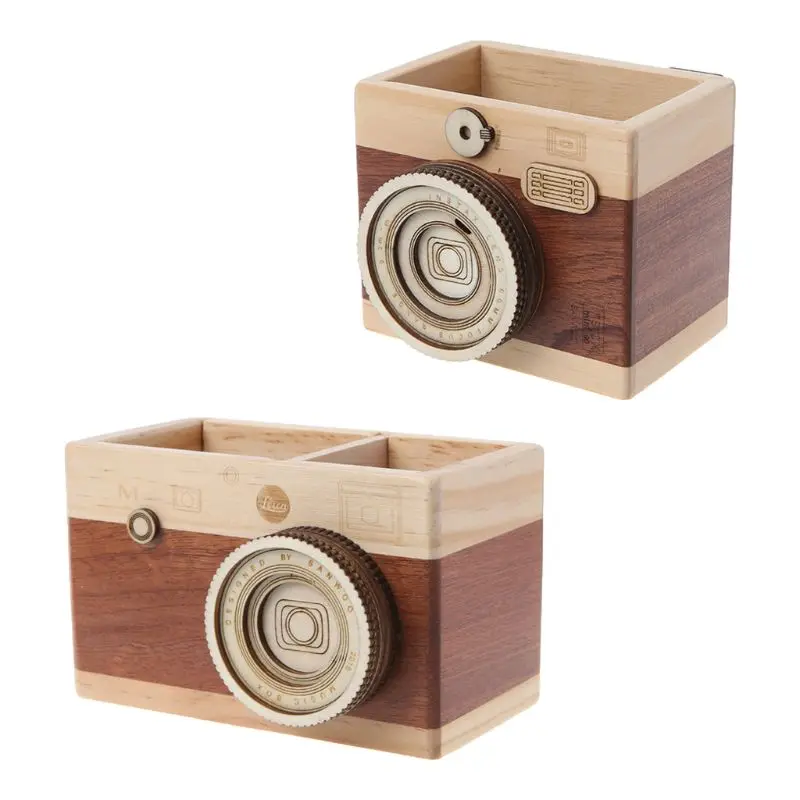 Creative Camera Pattern Wooden Pen Pencil Case Holder Stand Desktop Sundries Storage Box Multi Purpose Use #524