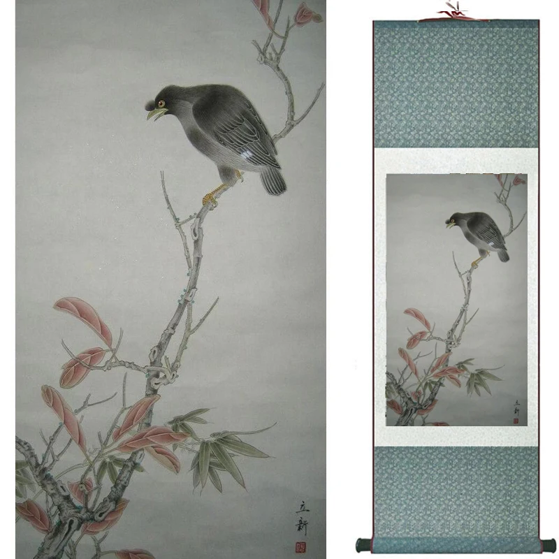 Birds and flower painting  silk  scroll painting  traditional Chinese art painting  home decoration painting2019072004