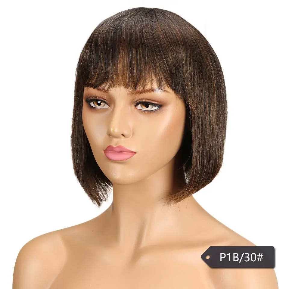 Schlanke kurze Bob Perücken mit Pony für Frauen p4/30 Highlight braune kurze Bob Echthaar Perücken rot gefärbte gerade brasilia nische Perücken