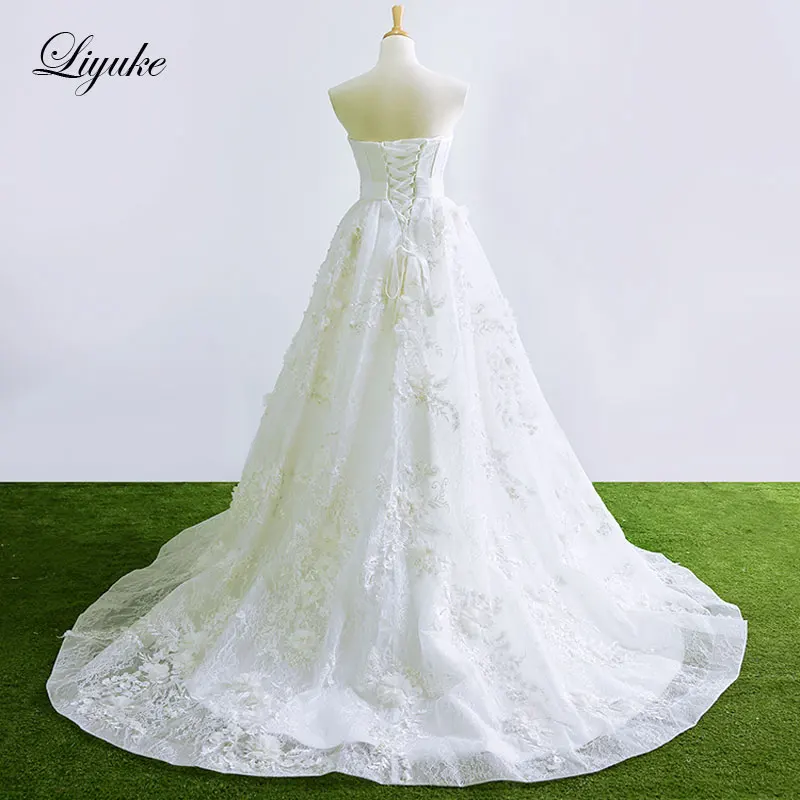 Liyuke-vestidos de noche sin tirantes, corte en A, flores personalizadas florales, recién llegado, vestido Formal naranja hasta el suelo, Reina elegante