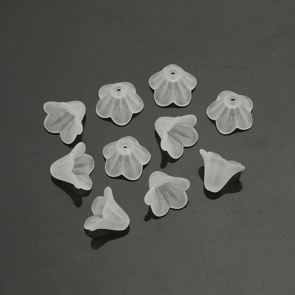 DoreenBeads White Lily Flower Frosted Acrylic Beads 14x10mm, sold per packet of 200(B15307), yiwu