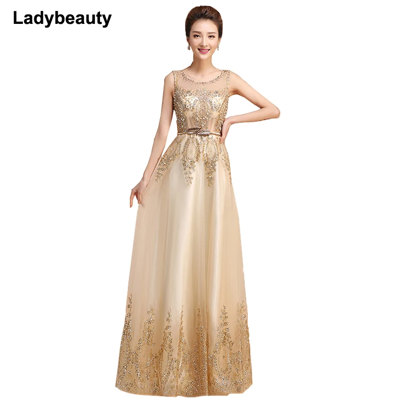 

Ladybeauty 2018 Sequined Appliques Party Robe De Roiree Tulle Long Bridesmaid Dresses Vestido De Festa