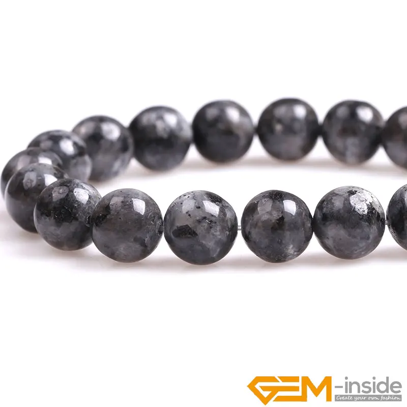 Natural Stone Black Larvikite Round Beads For Jewelry Making Strand 15\