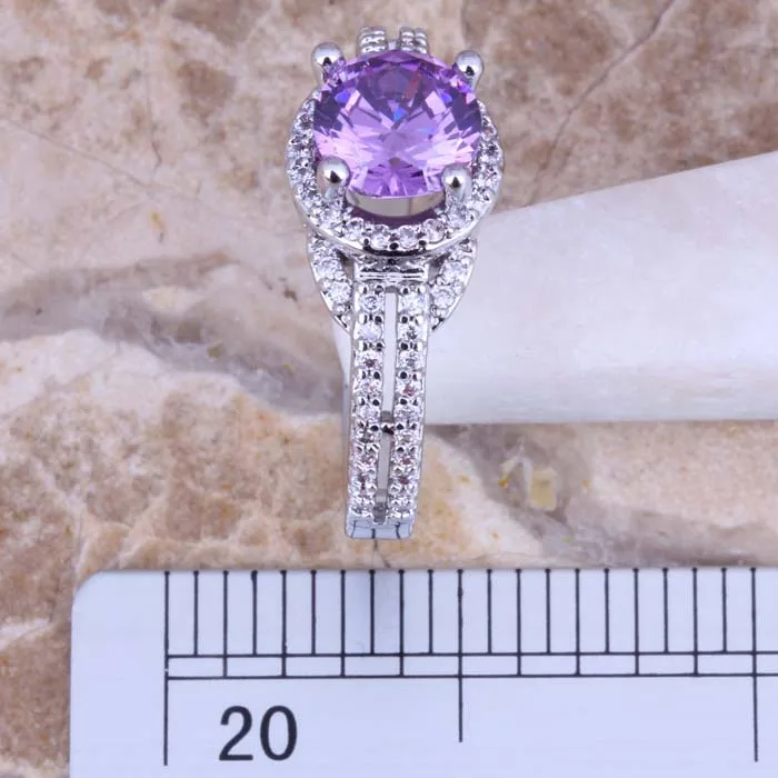Marvelous Purple Cubic Zirconia White CZ Silver Plated Ring Size 5 / 6 / 7 / 8 / 9 / 10 S0447