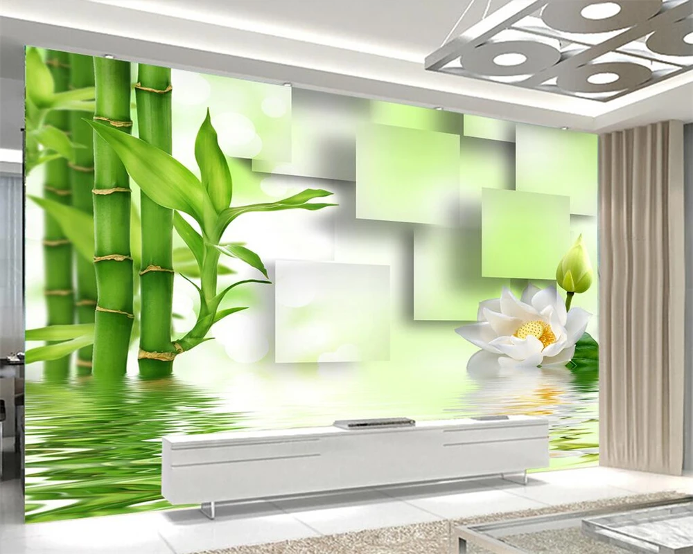 

Custom Wallpaper Home Decoration Background Mural 3D Water Bamboo Lotus Fresh TV Background Wall mural 3d wallpaper