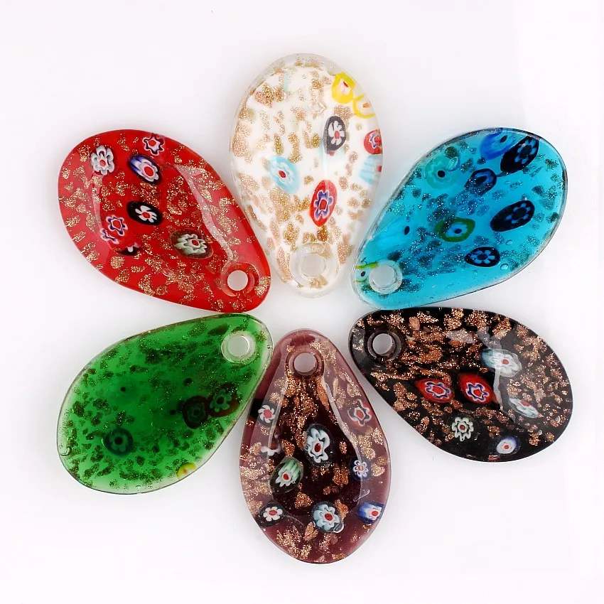 Wholesale 6pcs Handmade Murano Lampwork Glass Mix Color Flowers Drop Pendant Fit Necklace Jewelry Gifts