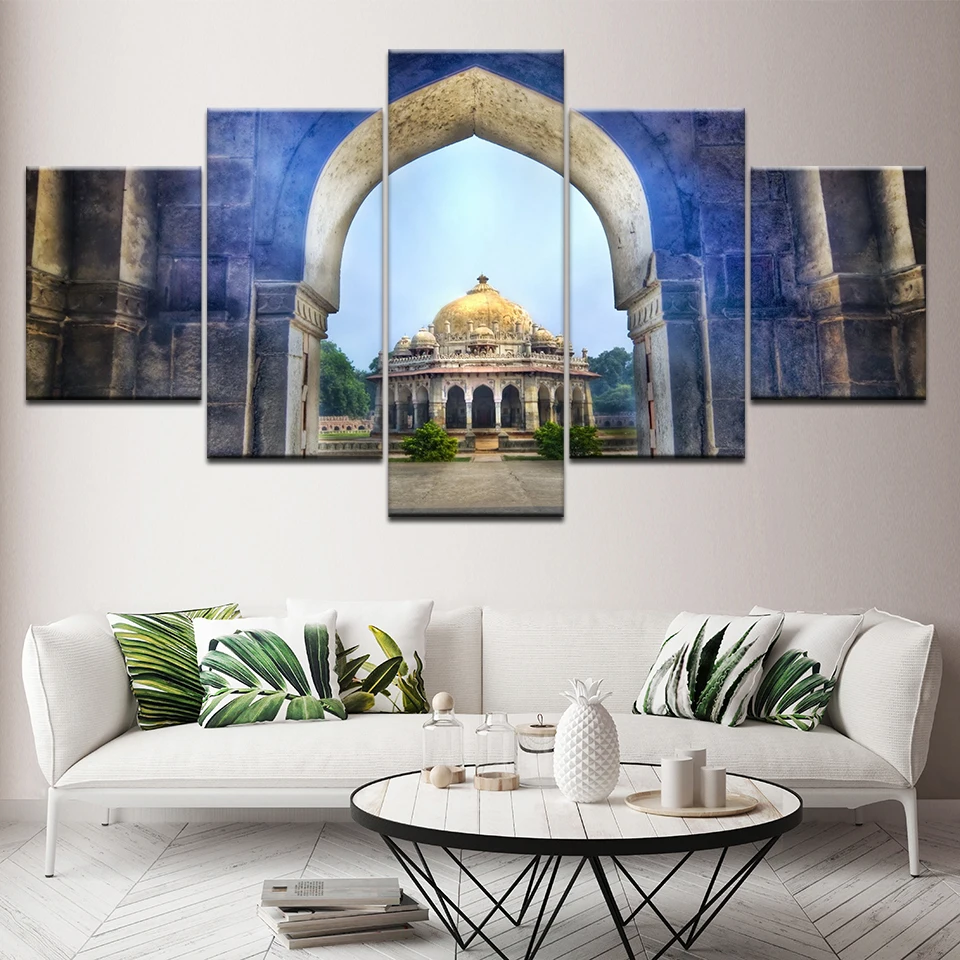 

Canvas Painting Isa Khan's Tomb Temple Delhi India 5 Pieces Wall Art Painting Modular Wallpapers Poster Print Home Decor