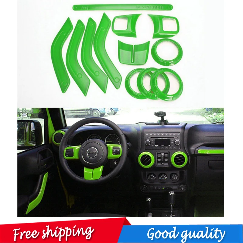 

free shipping 12 pic Interior Mouldings Full Set Interior Decoration Trim Kit For Jeep Wrangler Cab 4 Door 2011 - 2015