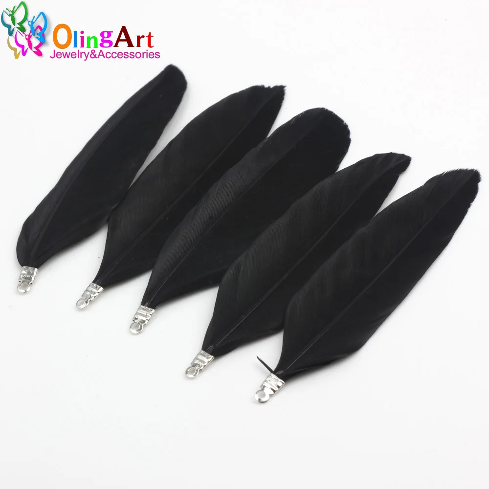 OlingArt Natural feathers 70MM 12pcs/lot black and white women choker necklace DIY Jewelry Making Straps Keychain Pendants 2019