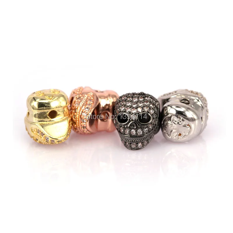 

10x11x13mm Micro Pave Black CZ Skull Beads Fit Men And Women Making Bracelets Jewelry