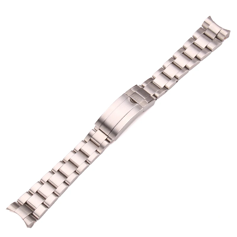 20mm 316L Stainless Steel Watchbands Bracelet Silver Brushed Metal Curved End Replacement Link Deployment Clasp Watch Strap - Image 2