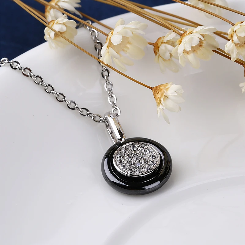 2020 Rhinestone Circle Necklaces & Pendants For Women 1.2cm Width Ceramic Necklace Jewelry Wedding Party Birthday Gift Wholesale