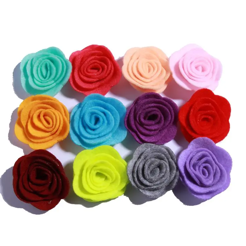 

60PCS 4CM Mini Chic Felt Rose Flowers For Hair Headband Accessories Tiny Fabric Rose Flower Alternative U Pick Color