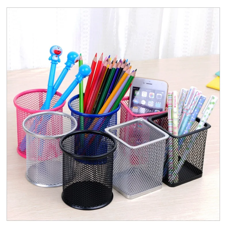 금속 사각형 메쉬 책상 홀더 펜 홀더 연구 연필 컵 브러쉬 냄비 바구니, 학교 홈 오피스 용품