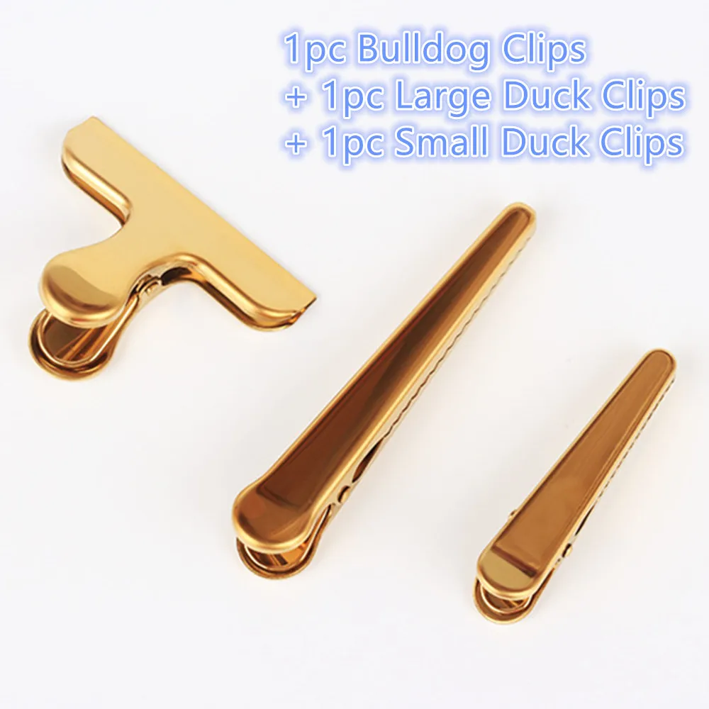 Clips dorados de alta resistencia para Bulldog, alfileres dorados de pico de pato, grandes y pequeños, con dientes para billetes de oficina o juego