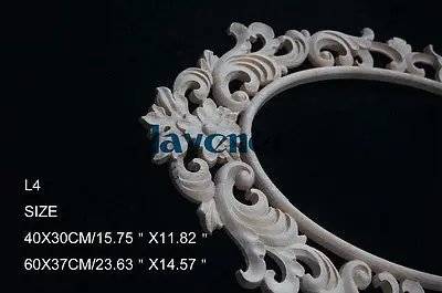 48x30cm Wood Carved Round Onlay Applique Unpainted Frame Door Decal Working carpenter Mirror Decoration