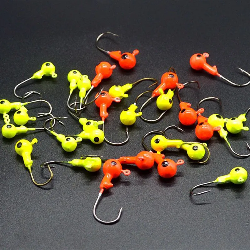 Fishing Lure Jig Head Hook 1.75g/2.4g/3.5g Fish Eye Soft Bait Worm Hooks Red Yellow Lot 10 Pieces