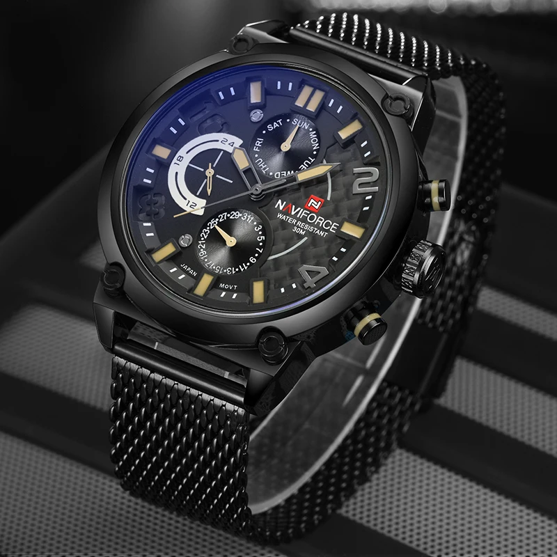 2019 NAVIFORCE Luxury Brand Men\'s Analog Quartz 24 Hour Date Watches Man 3ATM Waterproof Clock Men Sport Full Steel Wrist Watch