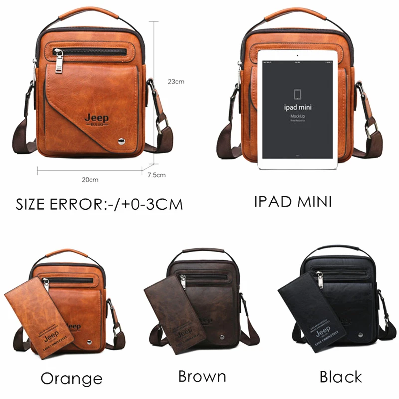 JEEP BULUO Men\'s Messenger Bag Famous Brand Men Shoulder Bags Leather Crossbody Tote For iPad Men Fashion Business New Handbag