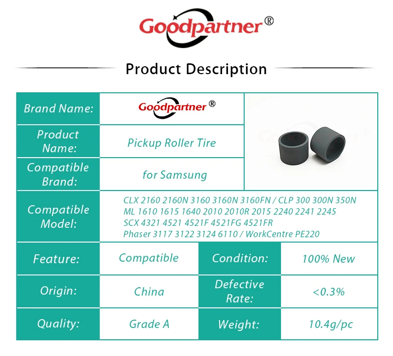 10X neumático de rodillo de recogida para Samsung CLP 300 350 ML 1640 2240 1610 1615 1641 2010 2015 CLX 2160 SCX 4521 para Xerox 3117 6110 PE220