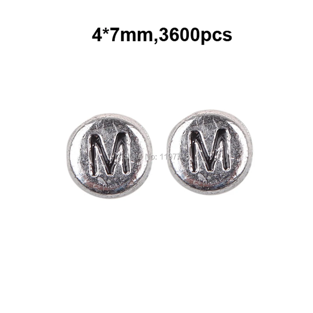 Single Alphabet Beads M Acrylic Antique Silver Or Golden Letters Flat Round 3600pcs 7x4mm Side Drill Craft Supply letter beads