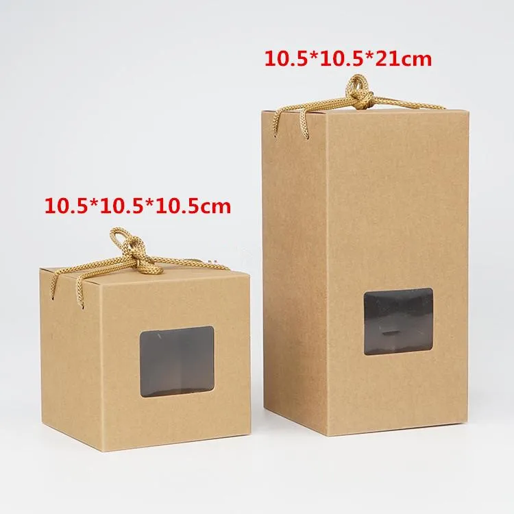 

20pcs/lot-105*105*105mm,105*105*210mm Kraft Paper Gift Box with Clear Transparent Window For Toys Tea Nougat Biscuit Packaging