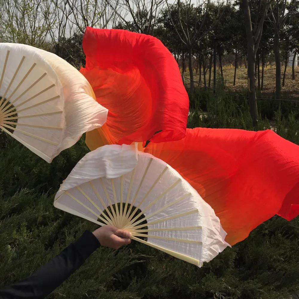 Voile de danse du ventre blanc-rouge en soie véritable, 2 pièces, 1.8m = 6ft, 5mm, soie plus épaisse, fluide de haute qualité