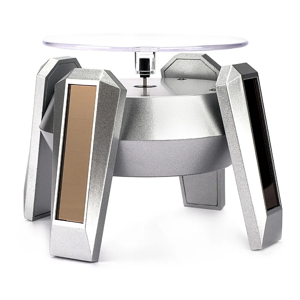 Automatic Solar Power Jewelry Watch Silver Showing Shelf 360 Degree Solar Rotating Nail Art Display Stand Turn Table LED Light