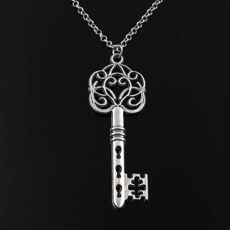 Simple Classic Fashion Vintage Skeleton Key Antique Silver Color Pendant Girl Short Long Chain Necklaces Jewelry For Women