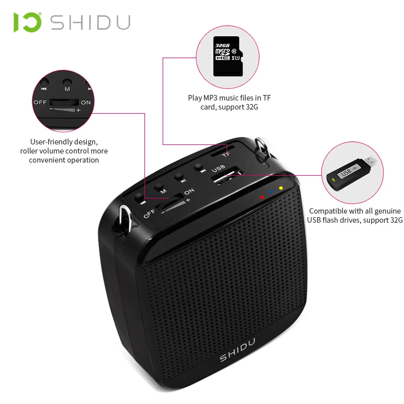 SHIDU Wired Portable Voice Amplifier USB Speaker Full Range Speakers Lautsprecher For Teachers Tour Guide Yoga Instructors S512