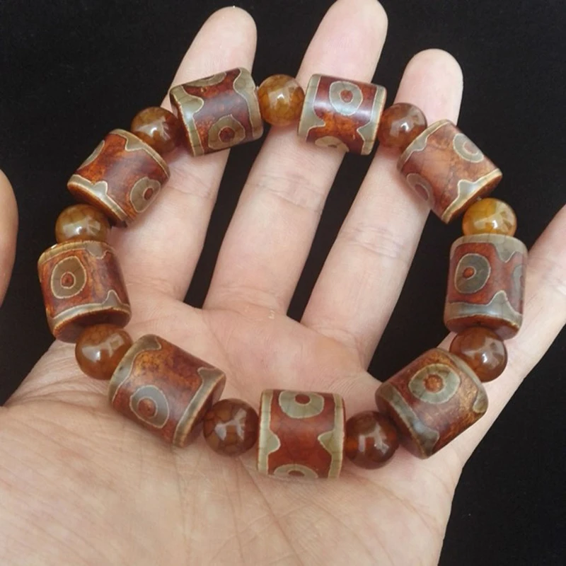 KYSZDL Tibet Natural Stone Beads Bracelet Old Vintage Three Eye Beads Bracelets Jewelry Gifts