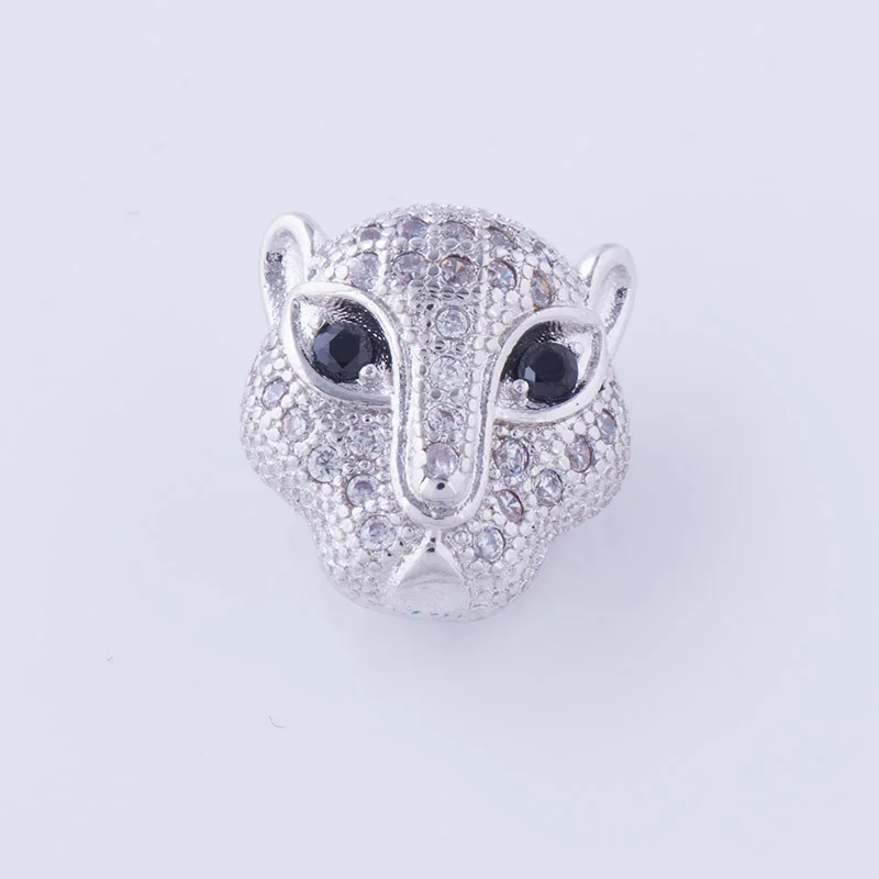 JUYA 12mm Beads For Jewelry Making Copper Micro Pave Crystal Jaguar Animal Beads For Bracelets Fashion 3D Charms Diy Accessories