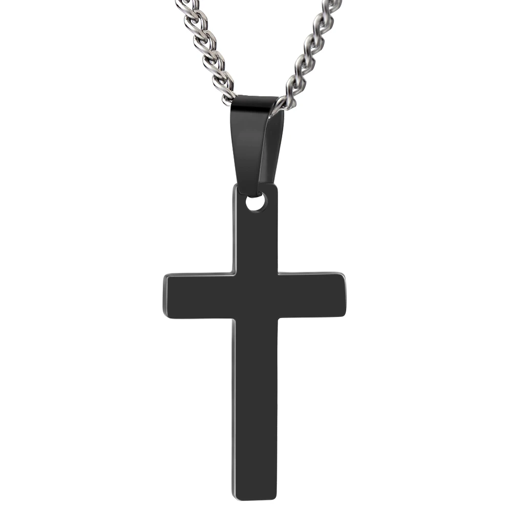 60cm Length Mens Cross Pendant Necklace Stainless Steel Link Chain Necklace Statement Jewelry