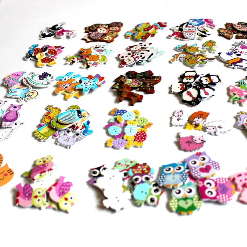 35 styles 20/50pcs/pack Random Mix Decorative buttons Lovely Cartoon series 2 Holes Sewing Wood Buttons Flatblck Scrapbook L-1