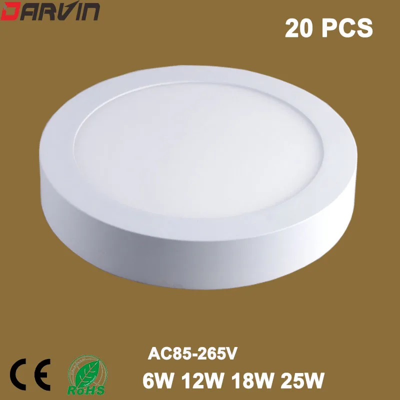 

LED Surface Downlight Panel 6W 12W 18W 25W Round Panel LED Ceiling Recessed Light with Black Heat Radiator SMD2835 AC85V-265V