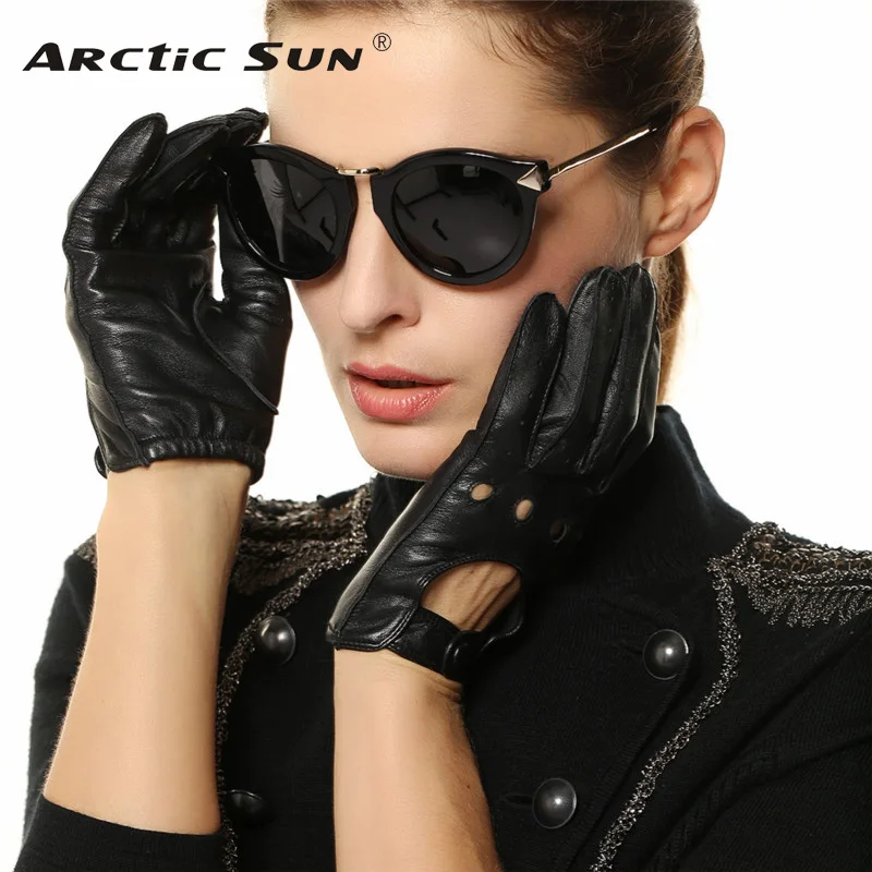 Fashion Women Sheepskin Gloves Genuine Leather Thin Breathable Elegant Lady Five Fingers Driving Glove L117W