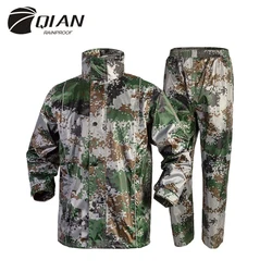 QIAN Impermeable Raincoats Women/Men Suit Rain Coat Outdoor Hood Camouflage Motorcycle Raincoat Camping Fishing Rain Gear Poncho