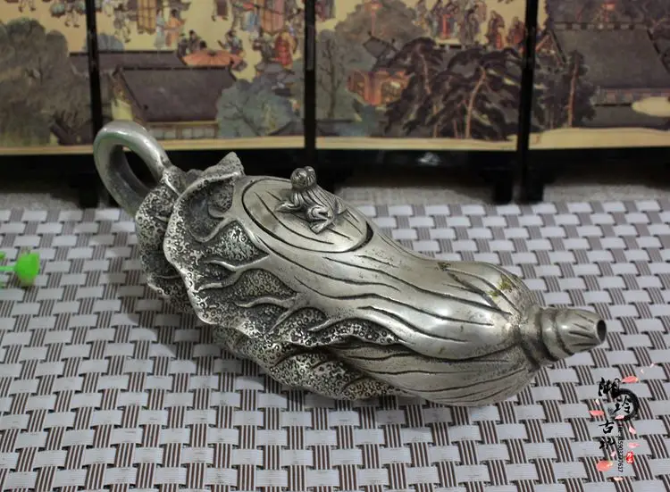 Rare Old Qing dynasty silver teapot  statue,Chinese cabbage,Free shipping