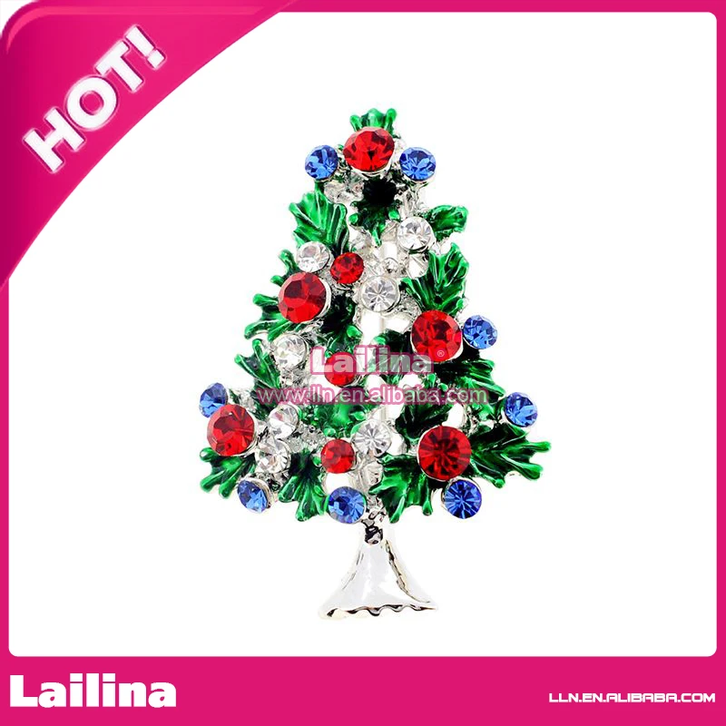 100pcs/lot christmas tree with muticolor rhinestone brooch christmas decoration