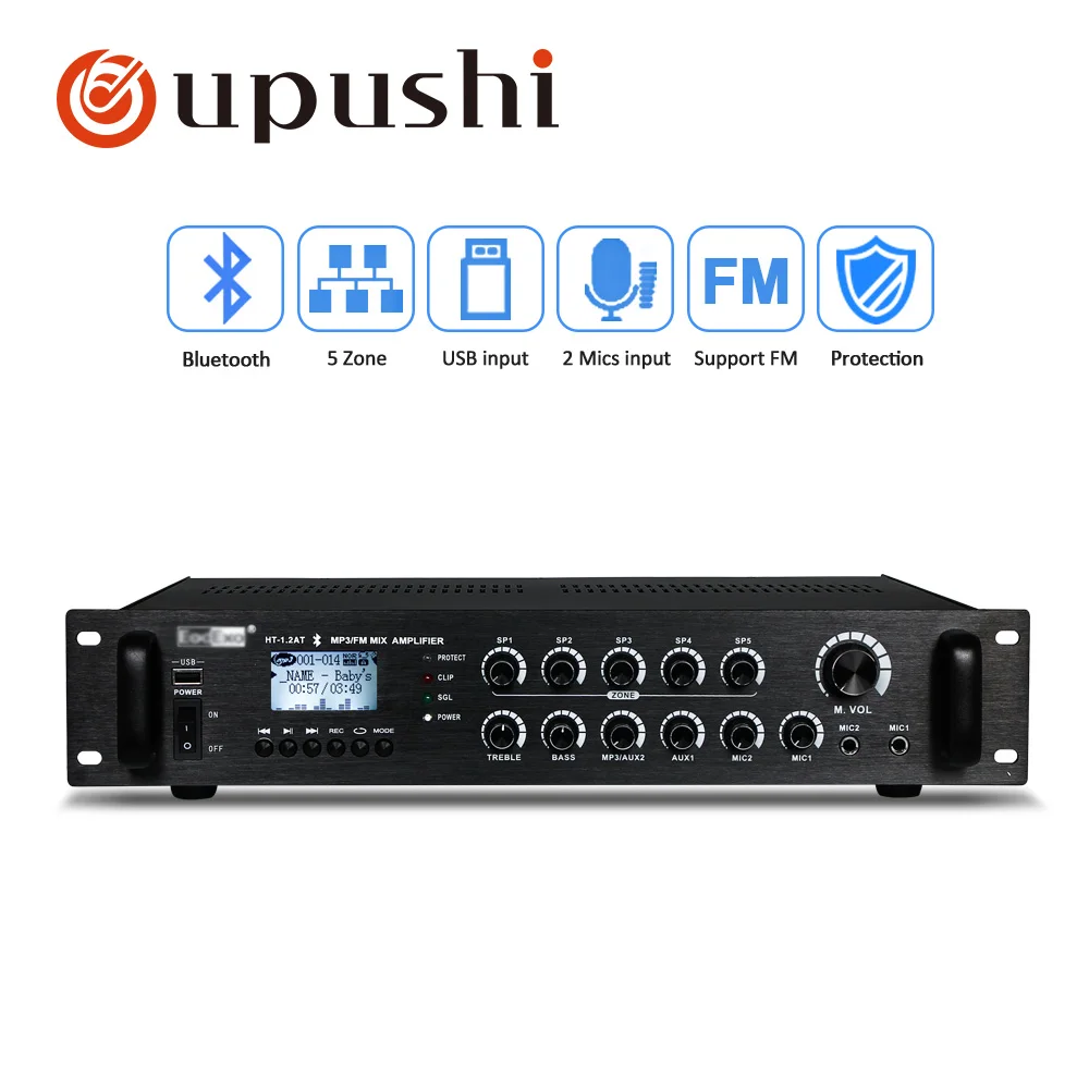 Oupushi bluetooth amplifier audio 120W 240W 360W USB SD card power amplifier 5 zone mixer digital stereo mplifier