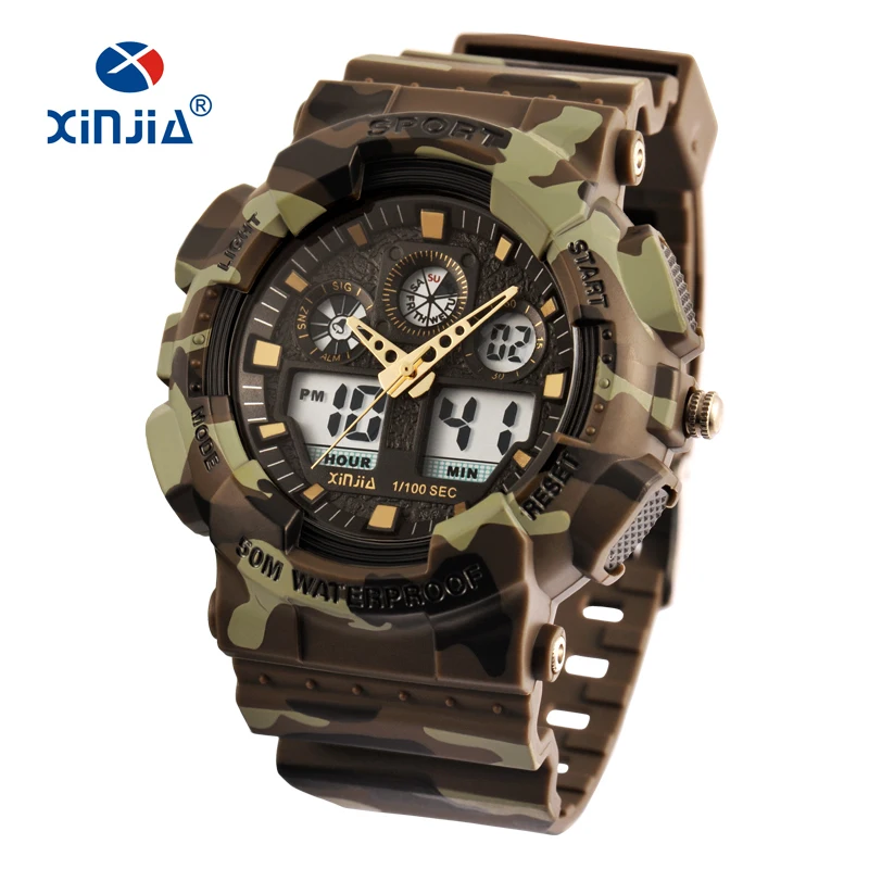 XINJIA Marca Estilo Japón Movimiento Relojes Ejército Militar a prueba de Golpes Digital Camuflaje Deportes LCD Hombres Al Aire Libre A Prueba de