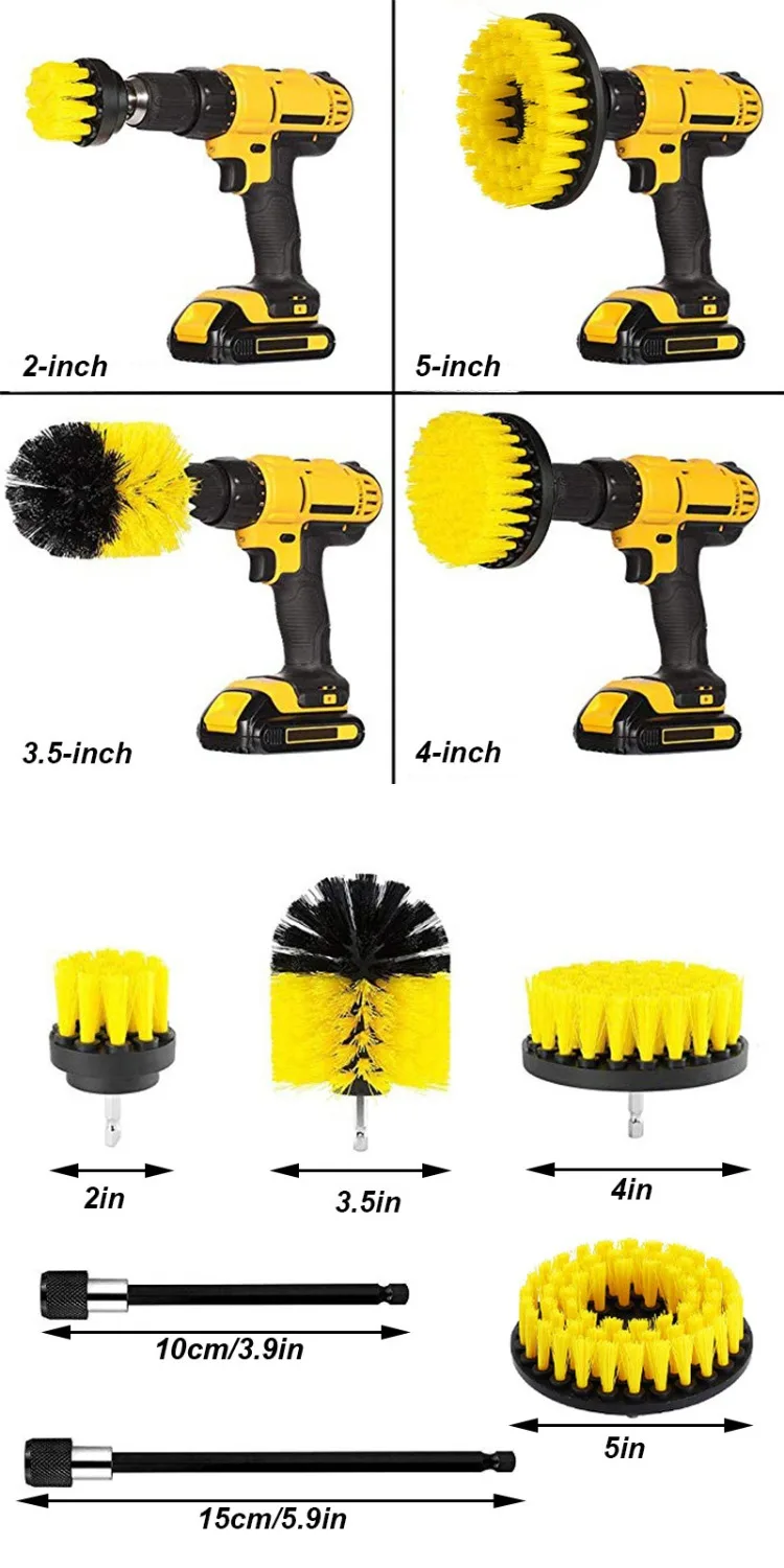 UNTIOR 3 Teile/satz Elektrische Wäscher Pinsel Bohrer Pinsel Kit Kunststoff Runde Reinigung Für Teppich Glas Auto Reifen Nylon Pinsel – Detail 4