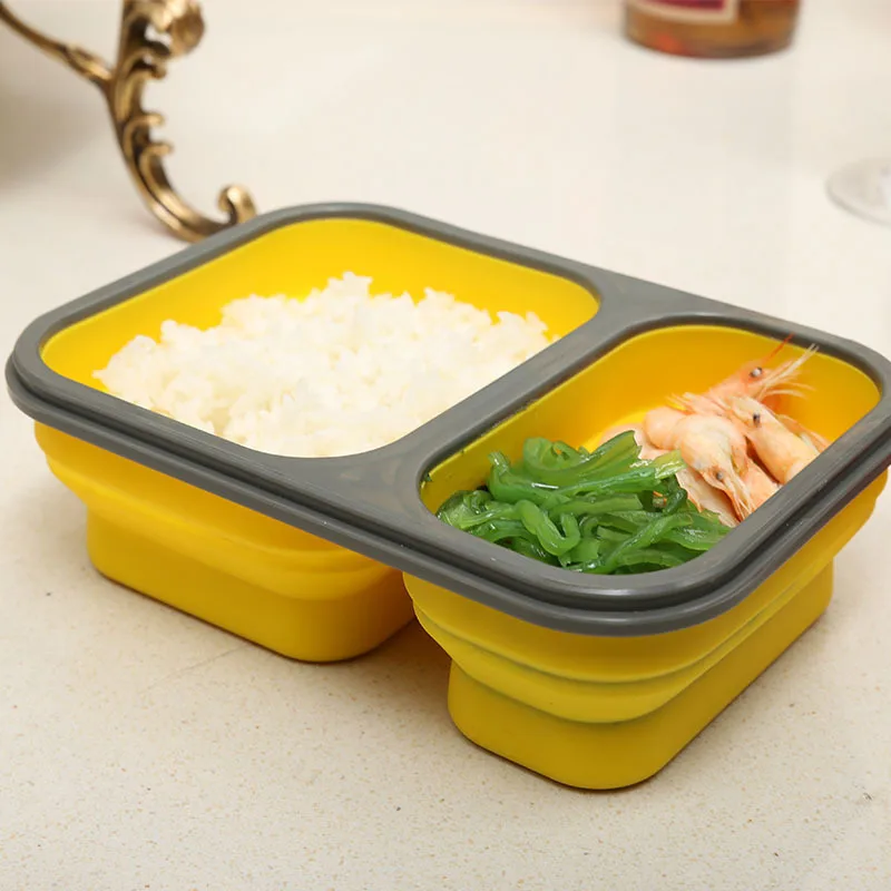 Food Grade Divide Lunch Box, Portable Student Food Boxes, Picnic Folding Snack Meal Box, Microwave Heatable Container, Utensils