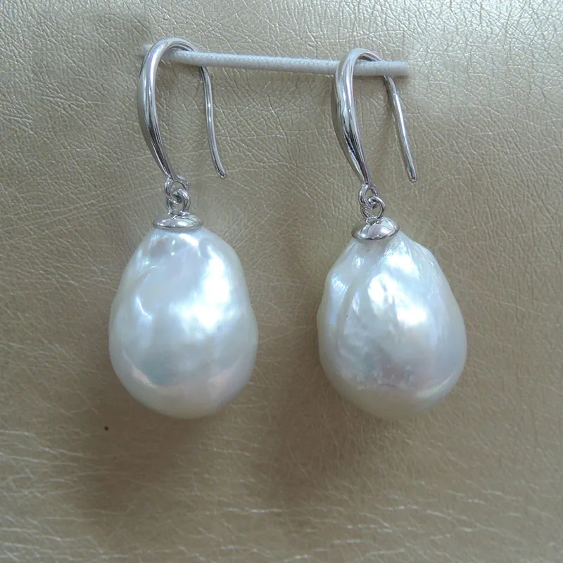 100% nature freshwater pearl earring with 925 silver hook,AAA baroque Pearl,diameter 14-16 mm big baroque pearl,with display box