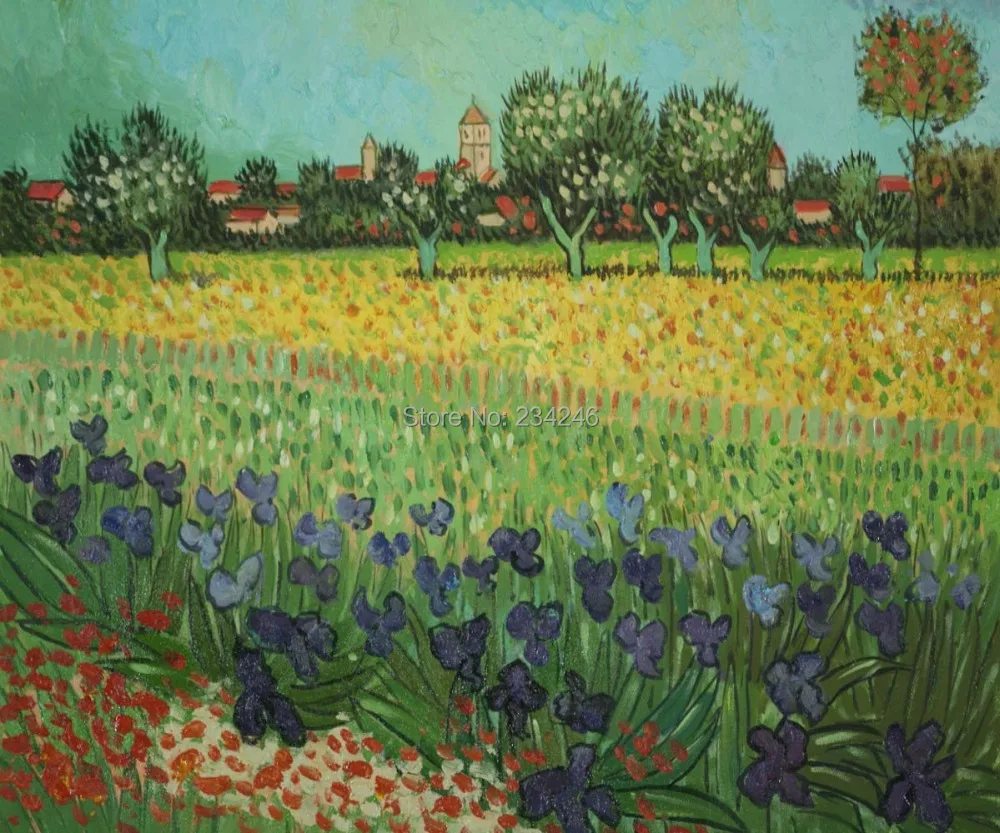 

Landscape Famous Oil Reproduction View of Arles with Irises by Vincent Van Gogh Handpainted Painting on Canvas for Home Decor