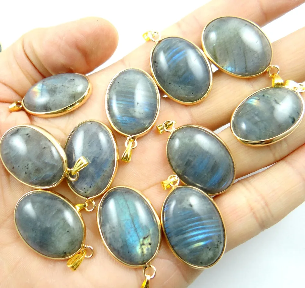 Natural Stone Labradorite beads Copper Edging Quartz Crystal Shape Pendants for diy Jewelry making Necklace Accessories10pcs